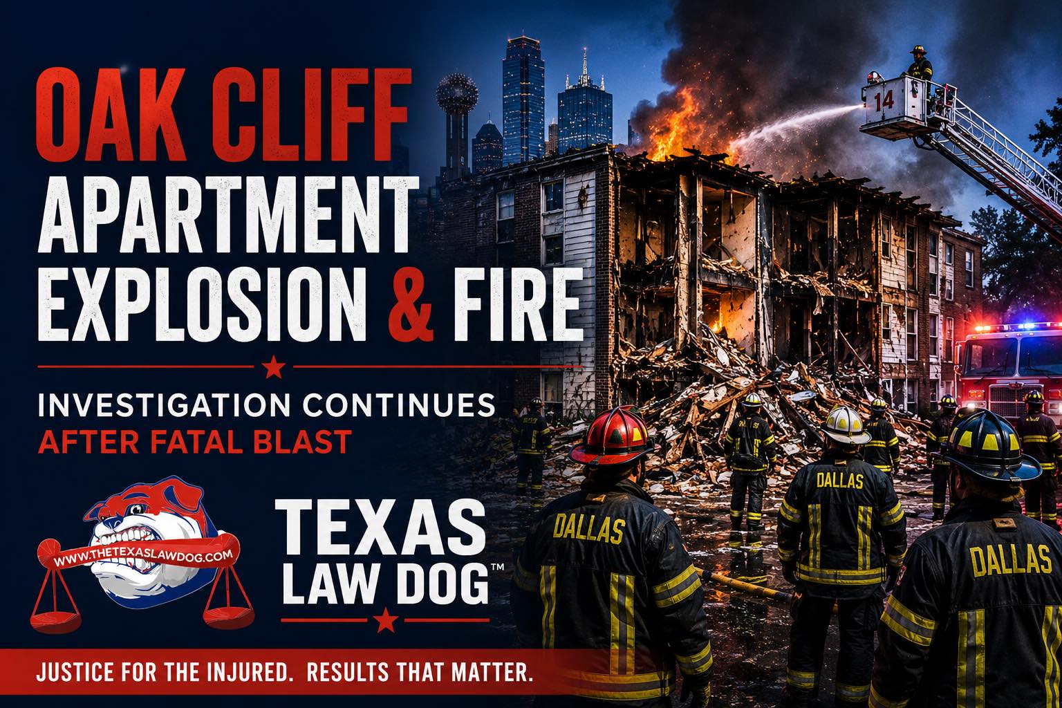 Explosión e incendio en apartamento de Oak Cliff de Texas Law Dog
