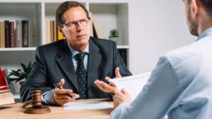 Personal injury lawyer meeting.